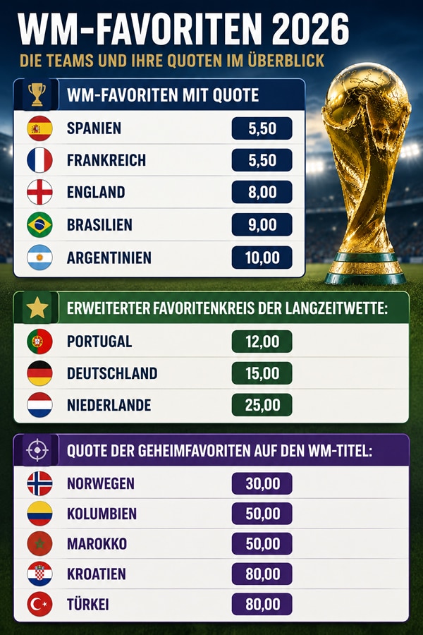 WM-Favoriten, Quote und wichtige Fakten